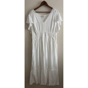 Knox Rose White Tiered Lace Maxi Dress Romantic Flutter Sleeves Large Boho Fairy